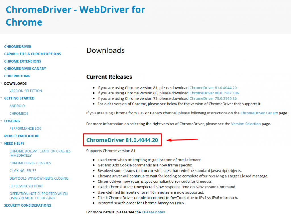 Скачать драйвер ChromeDriver